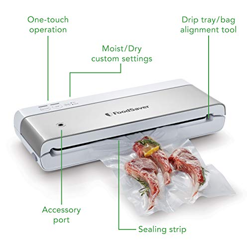 FoodSaver Compact Vacuum Sealer Machine with Sealer Bags and Roll for Airtight Food Storage and Sous Vide, White