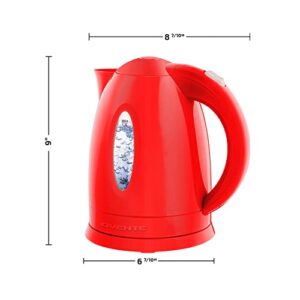 Ovente Electric Kettle 1.7 Liter Hot Water Boiler LED Light, 1100 Watt BPA-Free Portable Tea Maker Fast Heating Element with Auto Shut-Off and Boil Dry Protection, Brew Coffee & Beverage, Red KP72R