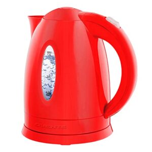ovente electric kettle 1.7 liter hot water boiler led light, 1100 watt bpa-free portable tea maker fast heating element with auto shut-off and boil dry protection, brew coffee & beverage, red kp72r
