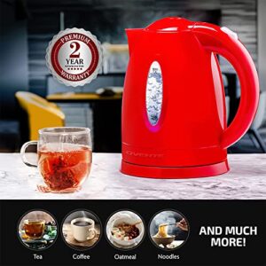 Ovente Electric Kettle 1.7 Liter Hot Water Boiler LED Light, 1100 Watt BPA-Free Portable Tea Maker Fast Heating Element with Auto Shut-Off and Boil Dry Protection, Brew Coffee & Beverage, Red KP72R