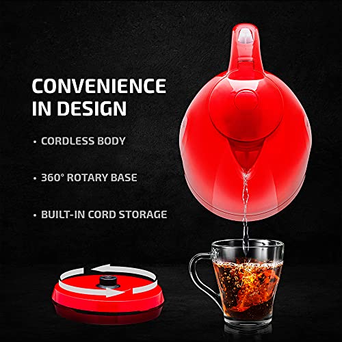 Ovente Electric Kettle 1.7 Liter Hot Water Boiler LED Light, 1100 Watt BPA-Free Portable Tea Maker Fast Heating Element with Auto Shut-Off and Boil Dry Protection, Brew Coffee & Beverage, Red KP72R