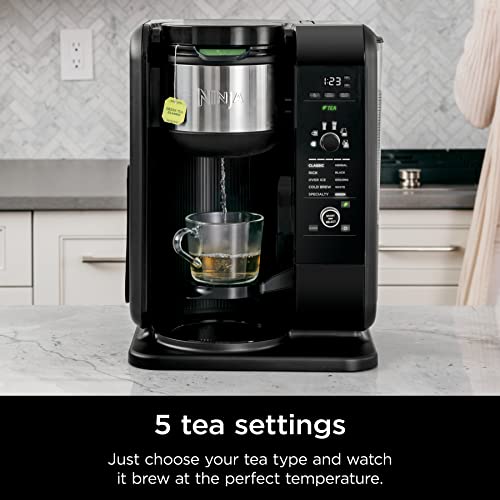 Ninja CP307 Hot and Cold Brewed System, Tea & Coffee Maker, with Auto-iQ, 6 Sizes, 5 Styles, 5 Tea Settings, 50 oz Thermal Carafe, Frother, Coffee & Tea Baskets, Dishwasher Safe Parts, Black