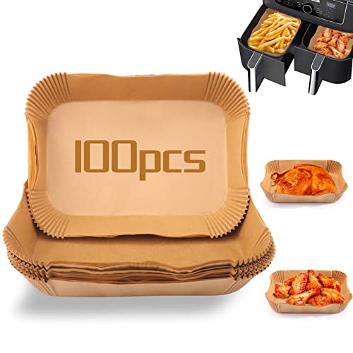 100Pcs Air fryer Baking Paper Rectangular - Air Fryer Baking Liners for Ninja Foodi DualZone 2-Basket Air Fryer DZ201, DZ401, FG551 Foodi Smart XL 6-in-1 Indoor Grill, Ninja Air Fryer Accessories