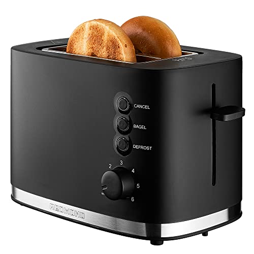 REDMOND Toaster 2 Slice, 1.5" Extra Wide Slots Black Toaster with Reheat, Bagel, Defrost, Cancel Function, 6-Shade Settings, Removable Crumb Tray and High Lift Lever Classic Bread Toaster, 900W