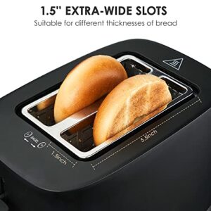 REDMOND Toaster 2 Slice, 1.5" Extra Wide Slots Black Toaster with Reheat, Bagel, Defrost, Cancel Function, 6-Shade Settings, Removable Crumb Tray and High Lift Lever Classic Bread Toaster, 900W