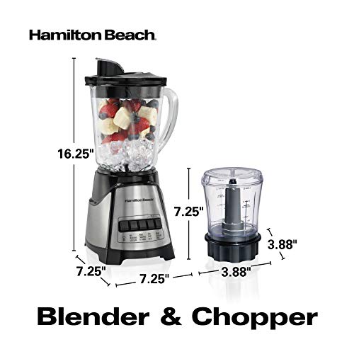 Hamilton Beach Power Elite Blender with 40oz Glass Jar and 3-Cup Vegetable Chopper, 12 Functions for Puree, Ice Crush, Shakes and Smoothies, Black and Stainless Steel (58149)