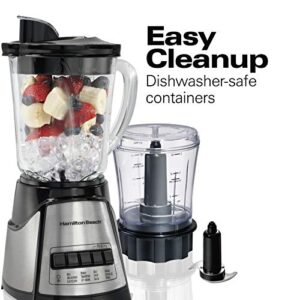 Hamilton Beach Power Elite Blender with 40oz Glass Jar and 3-Cup Vegetable Chopper, 12 Functions for Puree, Ice Crush, Shakes and Smoothies, Black and Stainless Steel (58149)