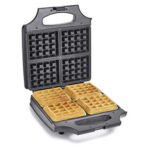 bella 4 slice non-stick belgian waffle maker, fluffy restaurant-style waffles in under 6 minutes, quickly makes 4 large 4” x 4.5” & 1.2” thick waffles, easily wipe and clean, stainless steel/black