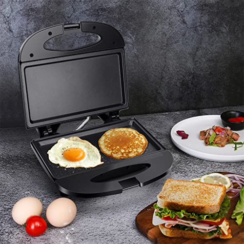 Aigostar Sandwich Maker with Non-stick Deep Grid Surface for Egg, Ham, Steaks Compact Electric Grill Black, ETL Certificated, Roy