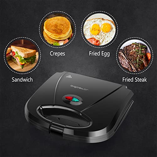 Aigostar Sandwich Maker with Non-stick Deep Grid Surface for Egg, Ham, Steaks Compact Electric Grill Black, ETL Certificated, Roy