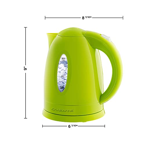 Ovente Electric Kettle 1.7 Liter Cordless Hot Water Boiler, 1100W with Automatic Shut-Off and Boil Dry Protection, Fast Boiling BPA-Free Portable Instant Heater for Making Tea, Coffee, Green KP72G