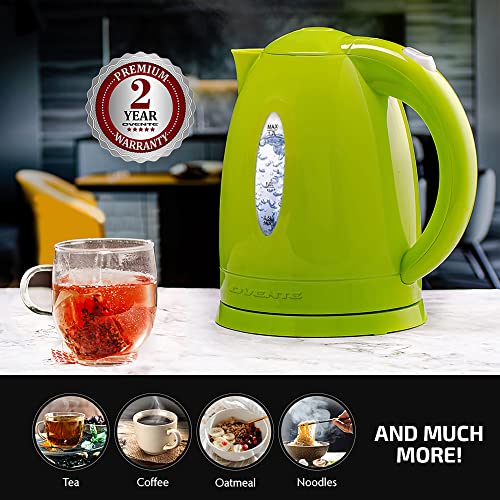 Ovente Electric Kettle 1.7 Liter Cordless Hot Water Boiler, 1100W with Automatic Shut-Off and Boil Dry Protection, Fast Boiling BPA-Free Portable Instant Heater for Making Tea, Coffee, Green KP72G