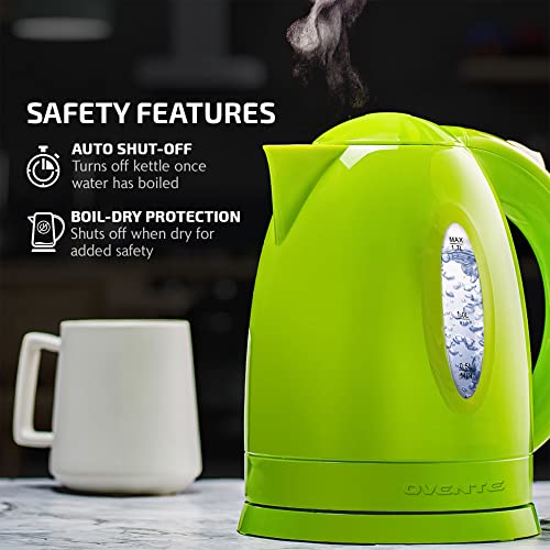 Ovente Electric Kettle 1.7 Liter Cordless Hot Water Boiler, 1100W with Automatic Shut-Off and Boil Dry Protection, Fast Boiling BPA-Free Portable Instant Heater for Making Tea, Coffee, Green KP72G