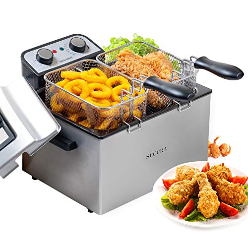 Secura Electric Deep Fryer 1800W-Watt Large 4.0L/4.2Qt Professional Grade Stainless Steel with Triple Basket and Timer