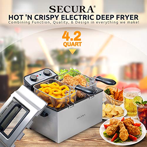 Secura Electric Deep Fryer 1800W-Watt Large 4.0L/4.2Qt Professional Grade Stainless Steel with Triple Basket and Timer