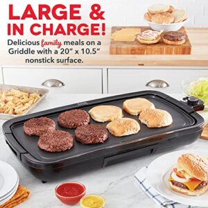 DASH Deluxe Everyday Electric Griddle with Dishwasher Safe Removable Nonstick Cooking Plate for Pancakes, Burgers, Eggs and more, Includes Drip Tray + Recipe Book, 20” x 10.5”, 1500-Watt - Black