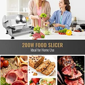 Meat Slicer, Anescra 200W Electric Deli Food Slicer with Two Removable 7.5’’ Stainless Steel Blades and Food Carriage, 0-15mm Adjustable Thickness Meat Slicer for Home, Food Slicer Machine- Silver