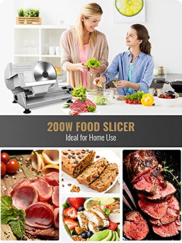 Meat Slicer, Anescra 200W Electric Deli Food Slicer with Two Removable 7.5’’ Stainless Steel Blades and Food Carriage, 0-15mm Adjustable Thickness Meat Slicer for Home, Food Slicer Machine- Silver