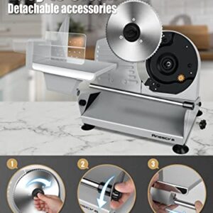 Meat Slicer, Anescra 200W Electric Deli Food Slicer with Two Removable 7.5’’ Stainless Steel Blades and Food Carriage, 0-15mm Adjustable Thickness Meat Slicer for Home, Food Slicer Machine- Silver