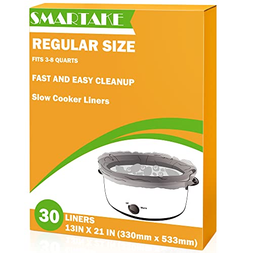 SMARTAKE Slow Cooker Liners, 13 x 21 Inches Disposable Cooking Bags, Easy Clean-Up Plastic Bags, Fit 3QT to 8QT, for Slow Cooker, Crockpot, Aluminum Cooking Trays, Pans, 1 Pack (30 Liners)