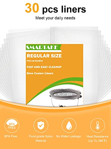 SMARTAKE Slow Cooker Liners, 13 x 21 Inches Disposable Cooking Bags, Easy Clean-Up Plastic Bags, Fit 3QT to 8QT, for Slow Cooker, Crockpot, Aluminum Cooking Trays, Pans, 1 Pack (30 Liners)