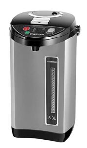 chefman electric hot water pot urn w/ auto & manual dispense buttons, safety lock, instant heating for coffee & tea, auto-shutoff/boil dry protection, insulated stainless steel, 5.3l/5.6 qt/30+ cups