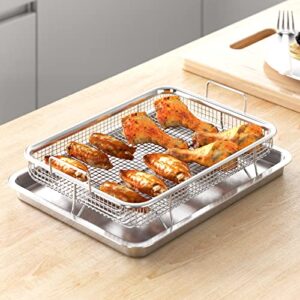 Air Fryer Basket for Oven,12.8x9.6 Inch Stainless Steel Crisper Tray and Pan, Deluxe Air Fry in Your Oven, 2-Piece Set, Baking Pan Perfect for the Grill