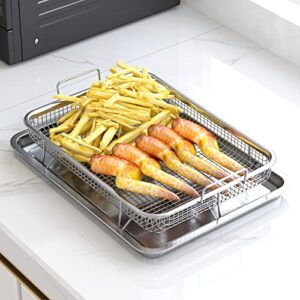 Air Fryer Basket for Oven,12.8x9.6 Inch Stainless Steel Crisper Tray and Pan, Deluxe Air Fry in Your Oven, 2-Piece Set, Baking Pan Perfect for the Grill