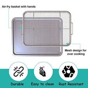 Air Fryer Basket for Oven,12.8x9.6 Inch Stainless Steel Crisper Tray and Pan, Deluxe Air Fry in Your Oven, 2-Piece Set, Baking Pan Perfect for the Grill