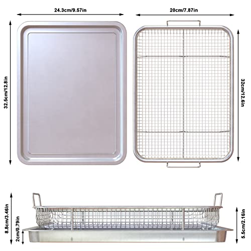 Air Fryer Basket for Oven,12.8x9.6 Inch Stainless Steel Crisper Tray and Pan, Deluxe Air Fry in Your Oven, 2-Piece Set, Baking Pan Perfect for the Grill