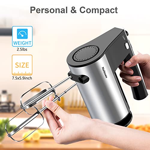 600W Electric Hand Mixer Kitchen Handheld Mixer 10 Speed Powerful with Turbo for Baking Cake Lightweight & Personal Electric Mixer with Egg Baking Beaters Dough Hooks, Whipping Mixing Cookies, Brownies, Batters, Meringues, Mashed Potatoes