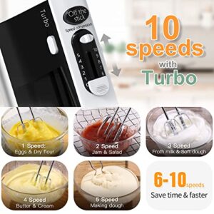 600W Electric Hand Mixer Kitchen Handheld Mixer 10 Speed Powerful with Turbo for Baking Cake Lightweight & Personal Electric Mixer with Egg Baking Beaters Dough Hooks, Whipping Mixing Cookies, Brownies, Batters, Meringues, Mashed Potatoes