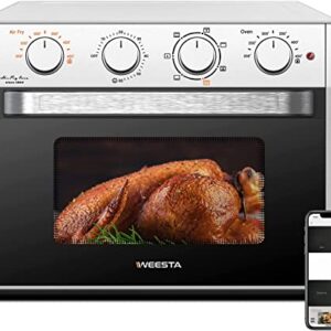 WEESTA Large Air Fryer Toaster Oven, 24 QT, 7-in-1 Convection Oven with Roast, Bake, Broil, 4 Accessories and E-Recipes, 450°F, 1500W, Silver