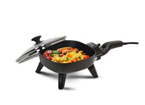 elite gourmet efs-400 personal stir fry griddle pan, rapid heat up, 600 watts non-stick electric skillet with tempered glass lid, size 7″ x 7″