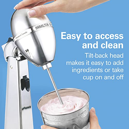 Hamilton Beach DrinkMaster Electric Drink Mixer, Restaurant-Quality Retro Milkshake Maker & Milk Frother, 2 Speeds, Extra-Large 28 oz. Stainless Steel Cup, Classic Chrome