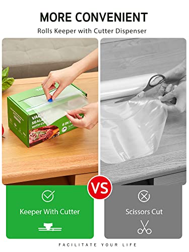 Syntus 8" x 150' Food Vacuum Seal Roll Keeper with Cutter Dispenser, Commercial Grade Vacuum Sealer Bag Rolls, Food Vac Bags, Ideal for Storage, Meal Prep and Sous Vide