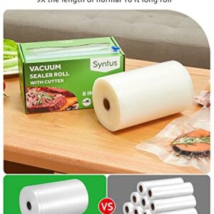 Syntus 8" x 150' Food Vacuum Seal Roll Keeper with Cutter Dispenser, Commercial Grade Vacuum Sealer Bag Rolls, Food Vac Bags, Ideal for Storage, Meal Prep and Sous Vide