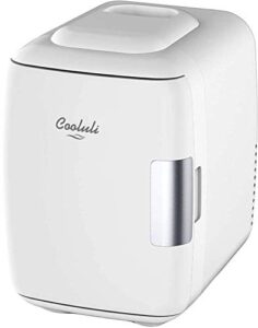 cooluli skincare mini fridge for bedroom – car, office desk & dorm room – portable 4l/6 can electric plug in cooler & warmer for food, drinks, beauty & makeup – 12v ac/dc & exclusive usb option, white