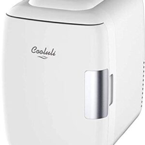 Cooluli Skincare Mini Fridge for Bedroom - Car, Office Desk & Dorm Room - Portable 4L/6 Can Electric Plug In Cooler & Warmer for Food, Drinks, Beauty & Makeup - 12v AC/DC & Exclusive USB Option, White