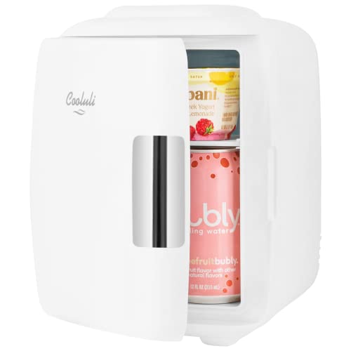 Cooluli Skincare Mini Fridge for Bedroom - Car, Office Desk & Dorm Room - Portable 4L/6 Can Electric Plug In Cooler & Warmer for Food, Drinks, Beauty & Makeup - 12v AC/DC & Exclusive USB Option, White