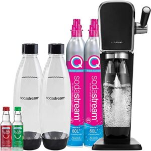 sodastream art sparkling water maker bundle (black), with co2, dws bottles, and bubly drops flavors