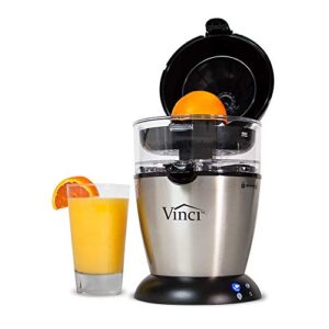 vinci hands-free patented electric citrus juicer 1-button easy press lemon lime orange grapefruit juice squeezer easy to clean juicer machine, black/stainless steel