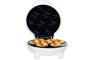 courant mini donut maker machine for holiday, kid-friendly, breakfast or snack, desserts & more with non-stick surface, makes 7 doughnuts, white