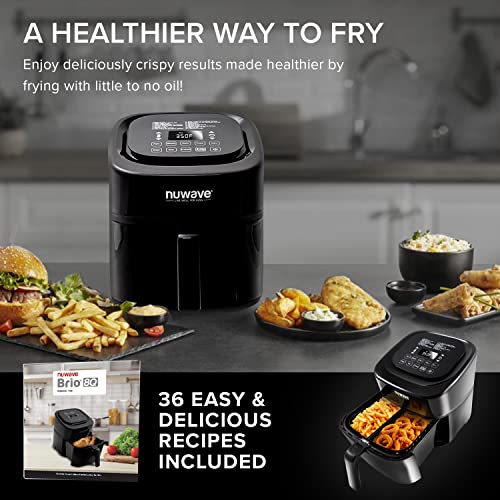 Nuwave Brio 8-Qt Air Fryer, Powerful 1800W, Easy-to-Read Cool White Display, 50°-400°F Temp Controls, 100 Pre-Programmed Presets & 50 Memory Slots, Integrated Smart Thermometer, Linear T Technology