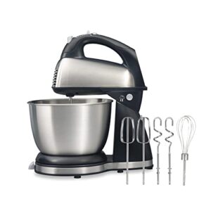 hamilton beach classic stand and hand mixer, 4 quarts, 6 speeds with quickburst, bowl rest, 290 watts peak power, black and stainless