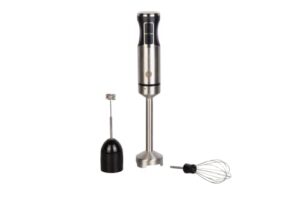 masterchef immersion blender handheld with electric whisk & milk frother attachments, hand held stainless steel stick emulsifier for making baby food, soup, puree, cake, cappuccino, latte etc, 400w
