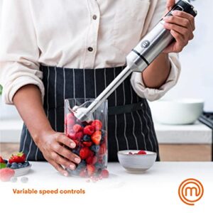 MasterChef Immersion Blender Handheld with Electric Whisk & Milk Frother Attachments, Hand Held Stainless Steel Stick Emulsifier for Making Baby Food, Soup, Puree, Cake, Cappuccino, Latte etc, 400W