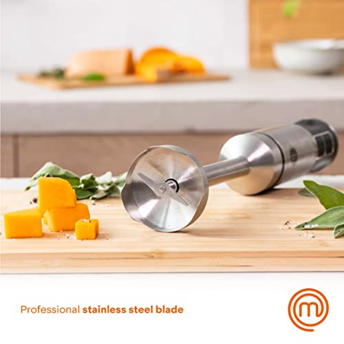 MasterChef Immersion Blender Handheld with Electric Whisk & Milk Frother Attachments, Hand Held Stainless Steel Stick Emulsifier for Making Baby Food, Soup, Puree, Cake, Cappuccino, Latte etc, 400W