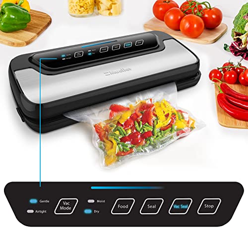 Vacuum Sealer Machine By Mueller | Automatic Vacuum Air Sealing System For Food Preservation w/Starter Kit | Compact Design | Lab Tested | Dry & Moist Food Modes | Led Indicator Lights