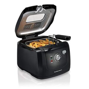 hamilton beach electric deep fryer, cool touch sides easy to clean nonstick basket, 8 cups / 2 liters oil capacity, black